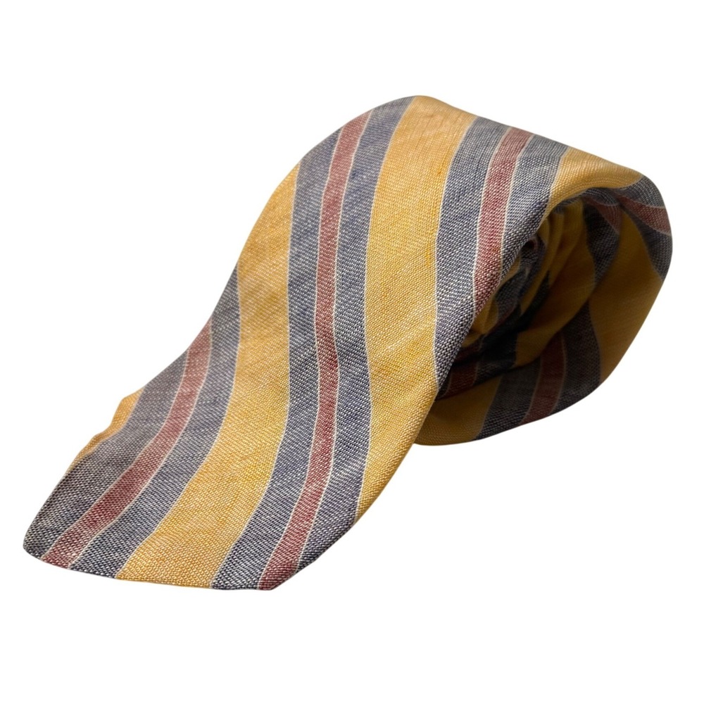 Brooks Brothers Tie Mens‎ Yellow Striped Linen Classic Necktie Makers